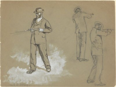 Three Sketches of a Man with a Gun (recto); Figure Studies and Portrait of A. S. Wina (?) (verso) by Edwin Austin Abbey