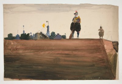 Two Sentries Atop a Fortress Wall by Edwin Austin Abbey