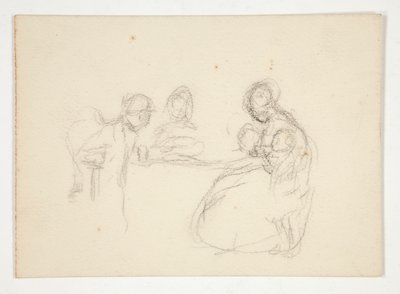 Unidentified Illustration: Study of Figures at a Table. Seated Man on Reverse by Edwin Austin Abbey