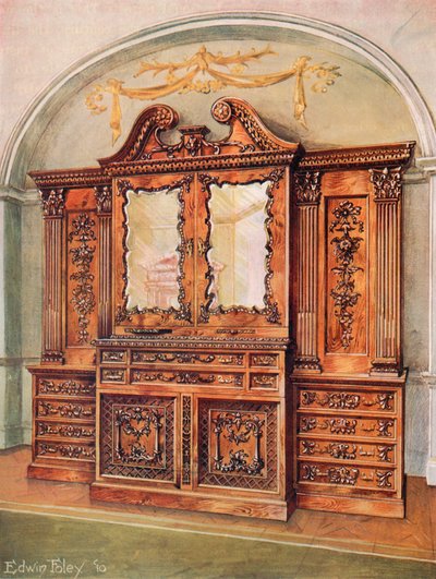 Carved Enclosed Mahogany Bookcase--Style of Chippendale--French Influence by Edwin John Foley