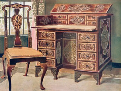 Walnut Inlaid Writing-Table by Edwin John Foley