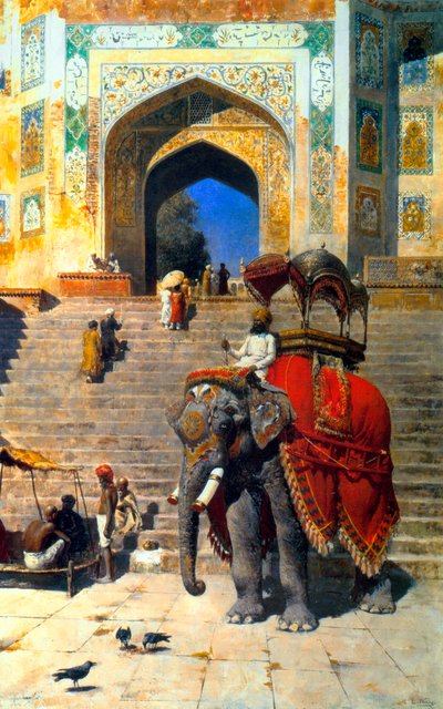 Royal Elephant at the Gateway to the Jami Masjid, Mathura by Edwin Lord Weeks