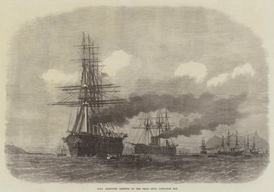 HMS Agincourt aground on the Pearl Rock, Gibraltar Bay by Edwin Weedon
