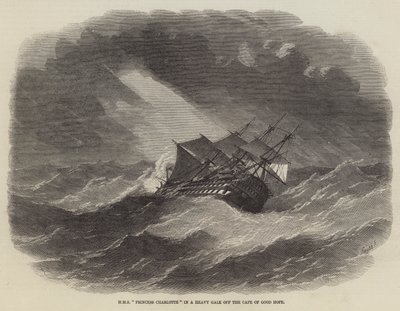 HMS Princess Charlotte in a Heavy Gale off the Cape of Good Hope by Edwin Weedon