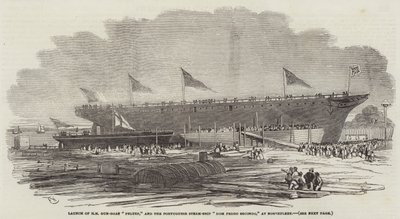 Launch of HM Gun-Boat Pelter, and the Portuguese Steam-Ship Dom Pedro Secondo, at Northfleet by Edwin Weedon