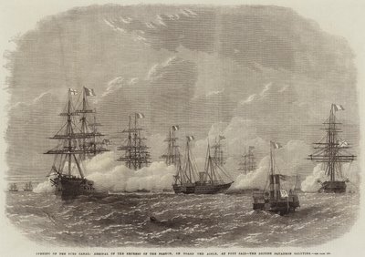 Opening of the Suez Canal, Arrival of the Empress of the French, on Board the Aigle, at Port Said, the British Squadron Saluting by Edwin Weedon