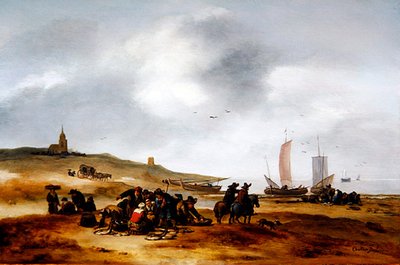 Fish displayed for sale on the beach at Scheveningen by Egbert van der Poel