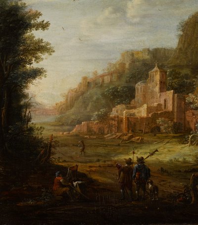 Wooded Landscape with Two Hunters at the Entrance to a Valley by Eglon van der Neer