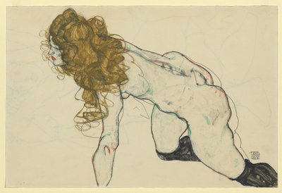 Crouching Female Nude with Blonde Hair and Resting Left Arm by Egon Schiele