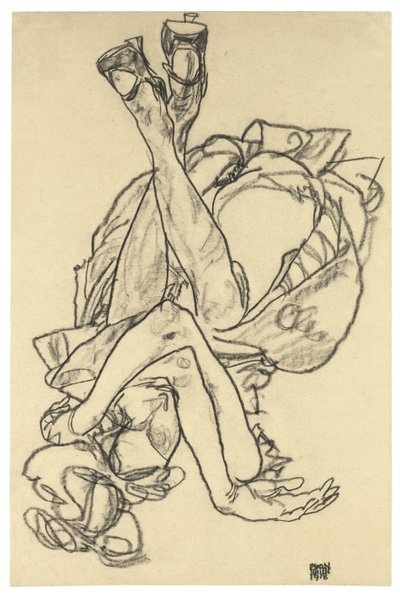 Girl Lying on Her Back with Crossed Arms and Legs by Egon Schiele