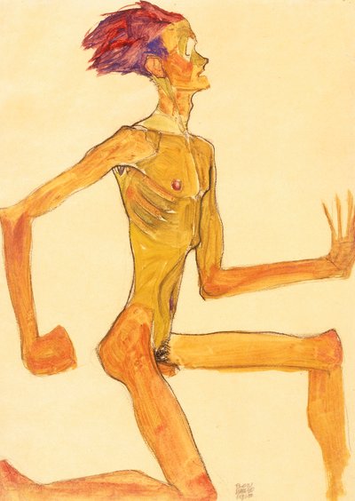 Kneeling Naked Man, in Profile to the Right by Egon Schiele