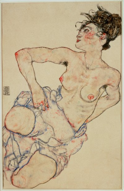 Kneeling Female Semi-Nude by Egon Schiele