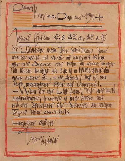 Artistically Designed Letter from Egon Schiele to the Sisters Edith and Adele Harms from December 10, 1914 by Egon Schiele