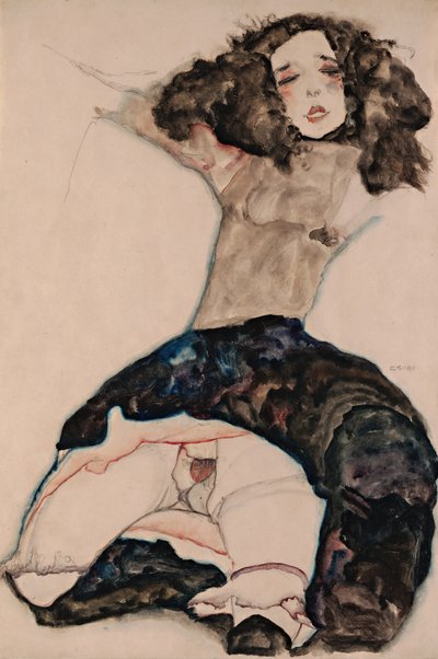 Black-Haired Girl with Raised Skirt by Egon Schiele