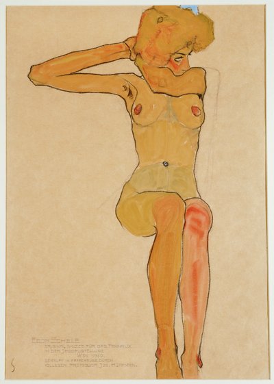 Seated Female Nude with Raised Right Arm by Egon Schiele