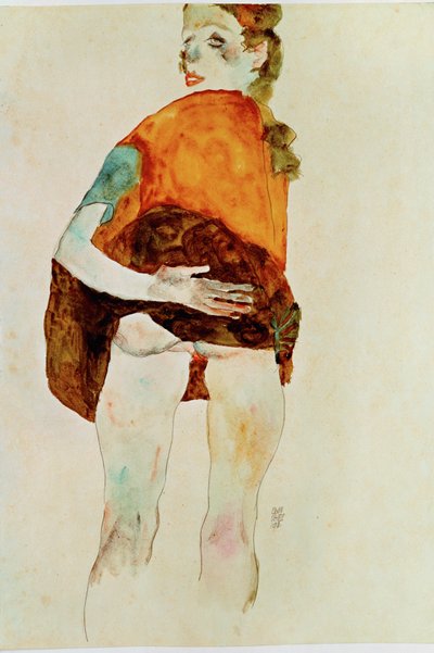Standing Girl with Raised Skirt by Egon Schiele