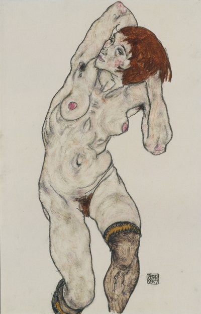 Standing Nude in Black Stockings by Egon Schiele