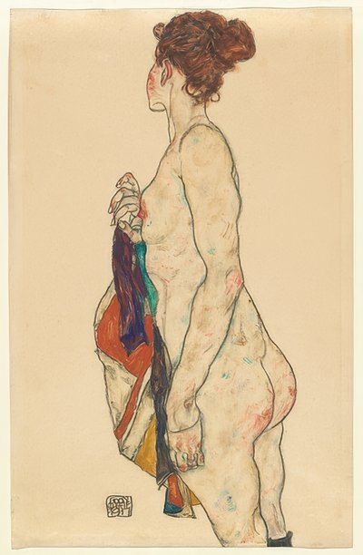 Standing Nude with Patterned Garment. 1917 by Egon Schiele