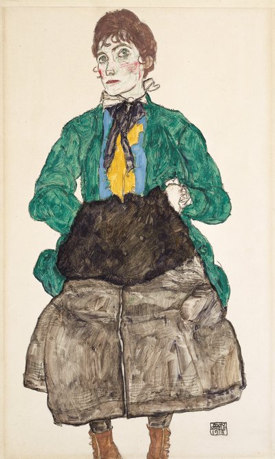 Woman in Green Blouse with Muff by Egon Schiele