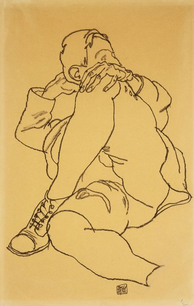 Young Man Reclining with his Head Resting on His Crossed Leg by Egon Schiele