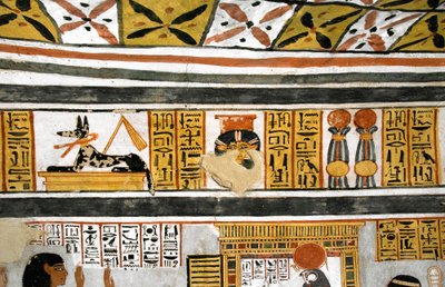 Egyptian Antiquity: Representation of Anubis, Hathor and Hieroglyphs by Egyptian 18th Dynasty