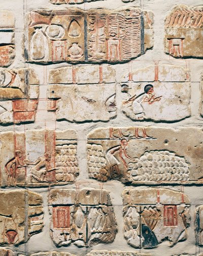 Egyptian civilization, fragments of Talatat Wall, from temple of Amenhotep IV at Karnak, Luxor, Egypt by Egyptian 18th Dynasty