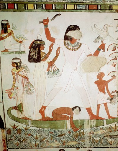 Fishing and fowling in the marshes, detail from the Tomb Chapel of Menna, New Kingdom (detail) by Egyptian 18th Dynasty
