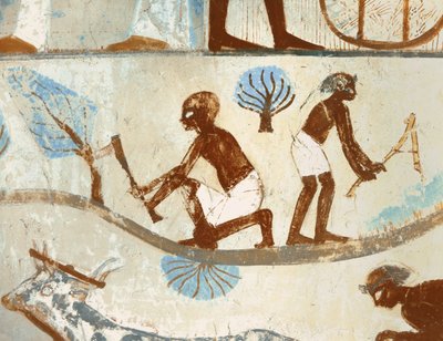 Labourers felling trees by Egyptian 18th Dynasty