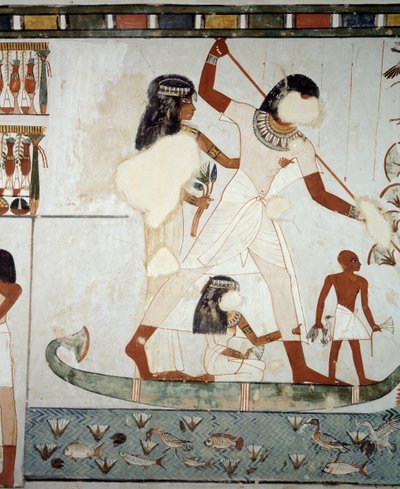 Menna and His Family Fishing and Fowling in Marshes of Nile (detail) by Egyptian 18th Dynasty