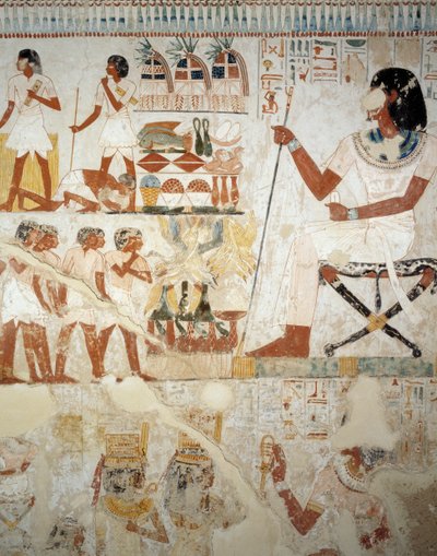 Menna overseeing his workers in fields (detail), frescoes in vestibule of Tomb of Menna, Sheikh Abd el Qurnah Necropolis, Luxor, Thebes by Egyptian 18th Dynasty