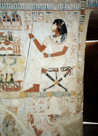 Menna overseeing his workers in fields (detail), frescoes in vestibule of Tomb of Menna, Sheikh Abd el Qurnah Necropolis, Luxor, Thebes by Egyptian 18th Dynasty
