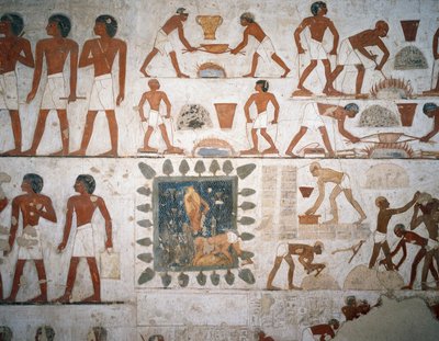 Metal processing and manufacture of mudbricks, fresco, chapel, Tomb of Rekhmire (TT100), Sheikh Abd el-Qurna, Thebes by Egyptian 18th Dynasty