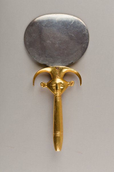 Mirror with Handle in the Form of a Hathor Emblem by Egyptian 18th Dynasty