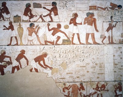 Potters and workers, fresco, chapel, Tomb of Rekhmire by Egyptian 18th Dynasty