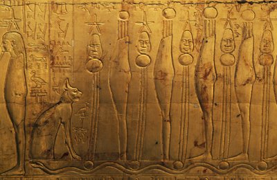 Reliefs on upper register of right outer panel of second funeral chapel, Treasury of Tutankhamun, Egypt, New Kingdom, Dynasty XVIII by Egyptian 18th Dynasty