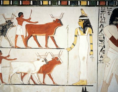 Shepherds and cattle in front of the goddess Imentet by Egyptian 18th Dynasty