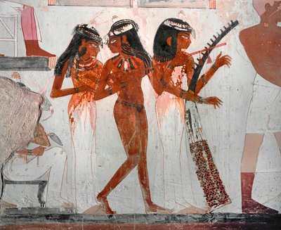 Three women with musical instruments by Egyptian 18th Dynasty