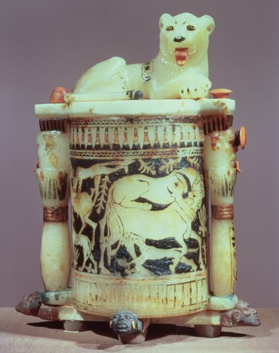 Unguent jar with a figure of the king as a lion, from the tomb of Tutankhamun, New Kingdom by Egyptian 18th Dynasty