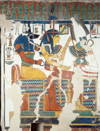 Anubis, Osiris and Nefertari, from the second chamber of the Tomb of Nefertari (detail) by Egyptian 19th Dynasty