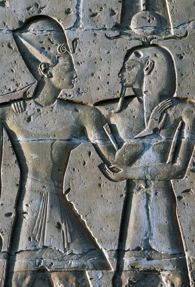 Bas-relief depicting pharaoh, Temple of Seti I, or Great Temple of Abydos, Abydos, Egypt by Egyptian 19th Dynasty