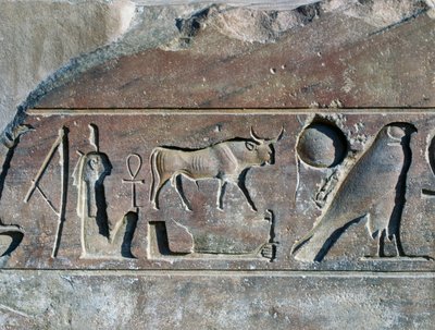 Hieroglyphics with name of Ramesses II, base of obelisk, Temple of Amun (Unesco World Heritage Site) by Egyptian 19th Dynasty