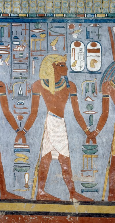 Male figure, (detail) from frescoes in burial chamber of Tomb of Ramesses I, Valley of Kings, Luxor, Thebes by Egyptian 19th Dynasty