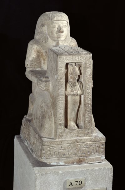 Naophorous statue of the royal scribe, Seti, with Osiris in the naos, New Kingdom by Egyptian 19th Dynasty