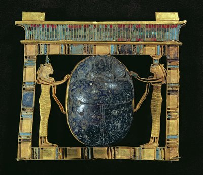 Pectoral of the vizier, Paser, with a scarab flanked by the goddesses Isis and Nephthys, from the Serapeum in Memphis, New Kingdom by Egyptian 19th Dynasty