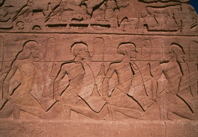 Prisoners of the North, Bas-Relief at the Base of the Giants of the Great Temple of Ramesses II, Abu Simbel by Egyptian 19th Dynasty