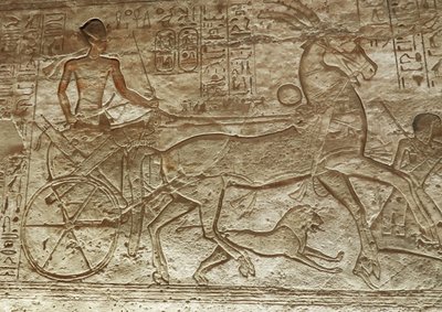 Ramses II on his cart, great temple of Abu Simbel by Egyptian 19th Dynasty