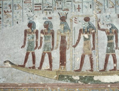 Relief depicting Khnum in a funerary barque passing through the Underworld, from the Tomb of Ramesses III by Egyptian 20th Dynasty