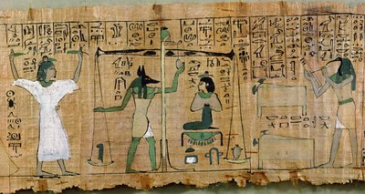 Funerary papyrus of Djedkhonsouefankh depicting the judgement of the deceased by Egyptian 21st Dynasty