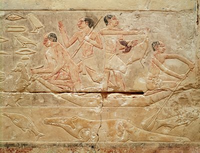 Relief depicting men in a boat, from the Tomb of Princess Idut, Old Kingdom by Egyptian 6th Dynasty
