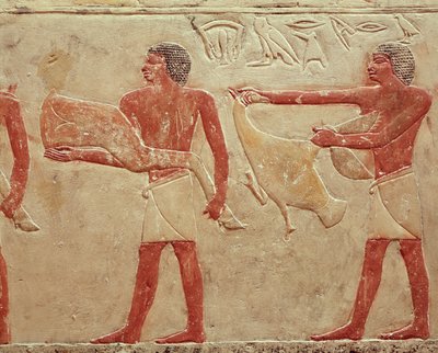 Relief Depicting Servants Carrying a Haunch of Beef and a Duck, from the Tomb of Princess Idut, Old Kingdom, c.2330 BC by Egyptian 6th Dynasty